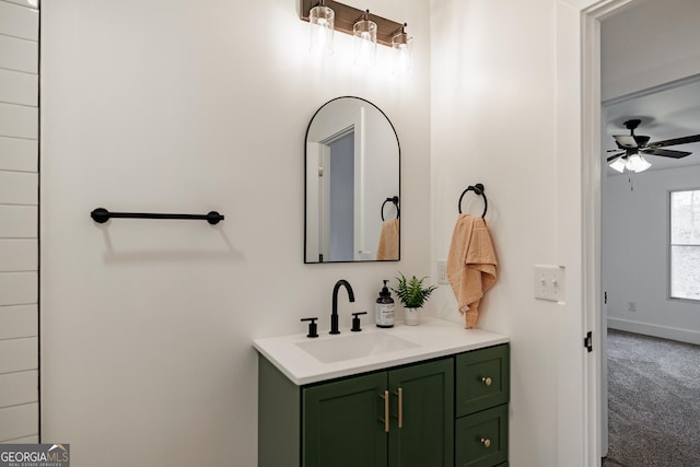 bathroom featuring vanity and ceiling fan