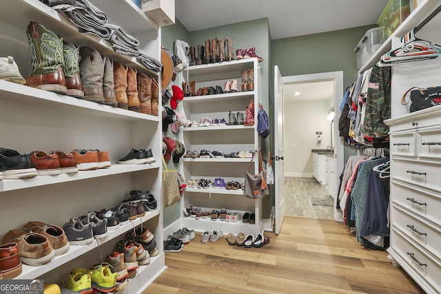 spacious closet with light hardwood / wood-style floors