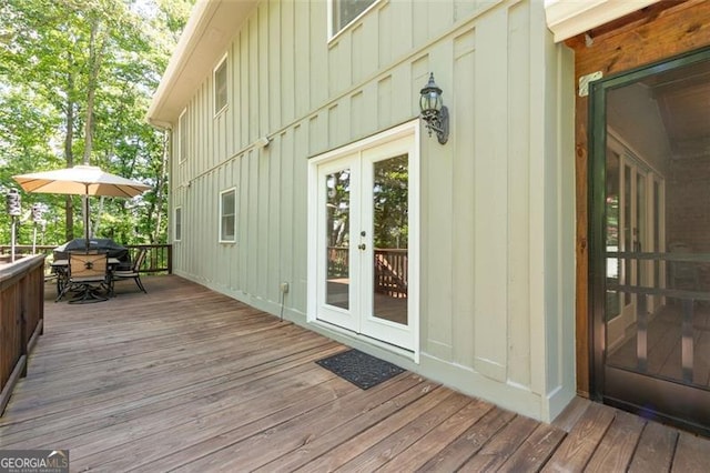 wooden terrace featuring french doors