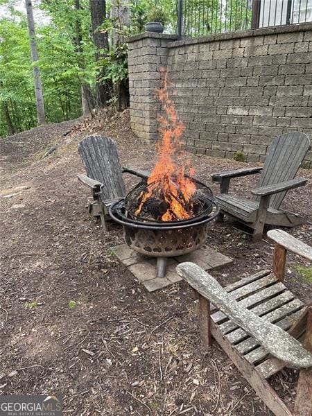 details featuring a fire pit