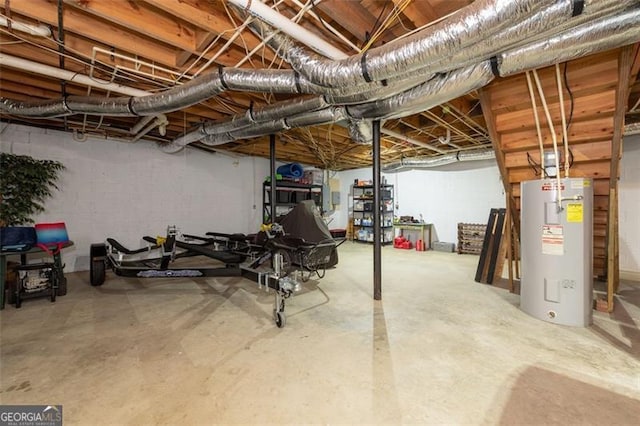 basement with electric water heater