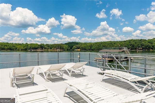 view of dock with a water view