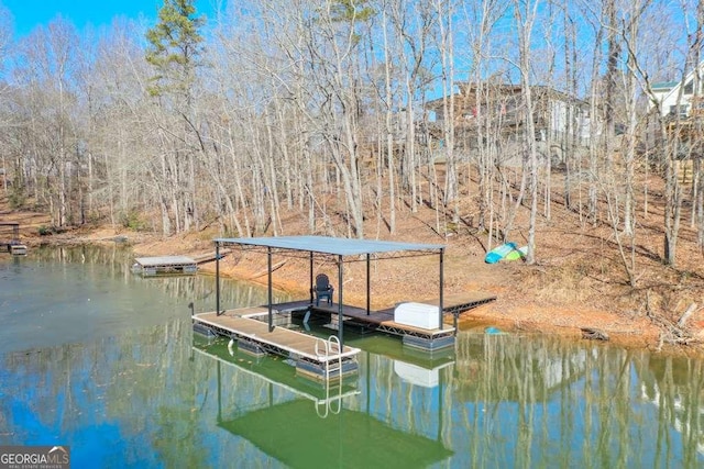 dock area with a water view