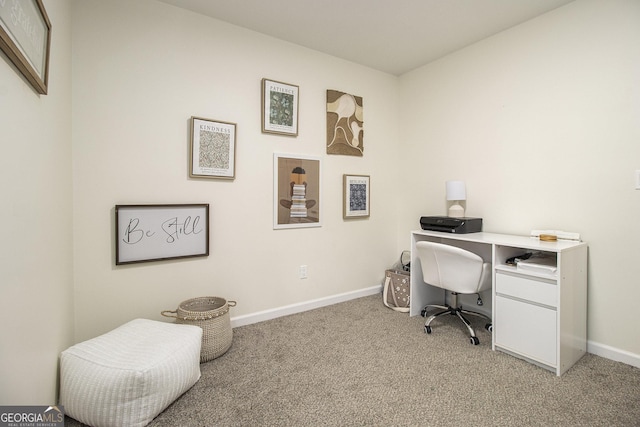 home office featuring light carpet