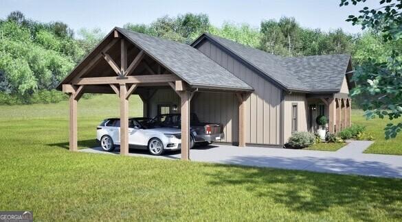 view of car parking with a carport and a lawn