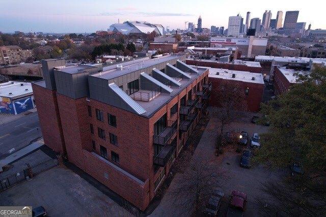 view of aerial view at dusk