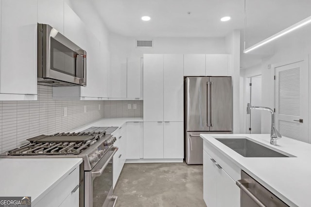 kitchen featuring white cabinetry, appliances with stainless steel finishes, sink, and tasteful backsplash