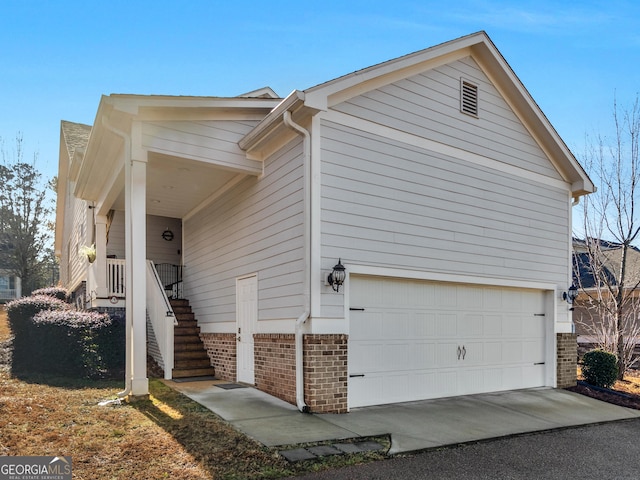 exterior space with a garage