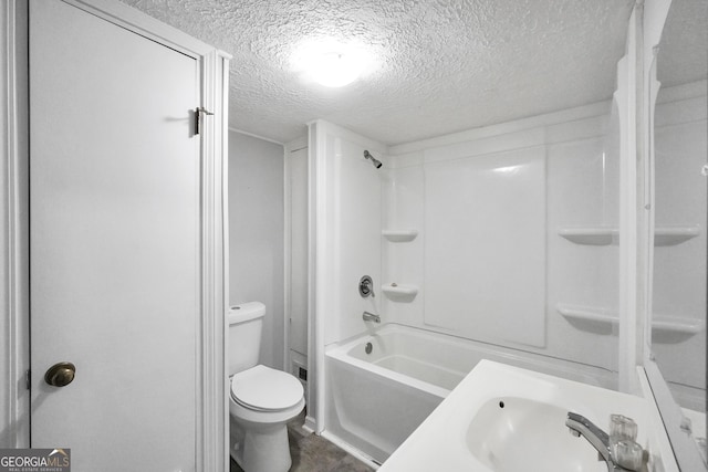 full bathroom featuring bathtub / shower combination, sink, a textured ceiling, and toilet