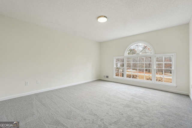 carpeted empty room with a textured ceiling