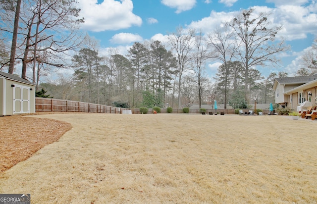 view of yard featuring a shed