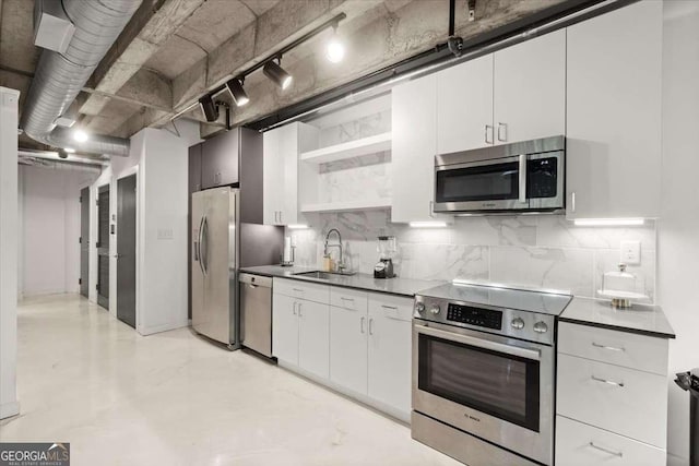 kitchen featuring backsplash, appliances with stainless steel finishes, sink, and white cabinets