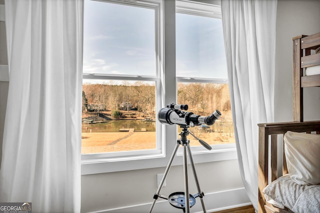 room details featuring a water view