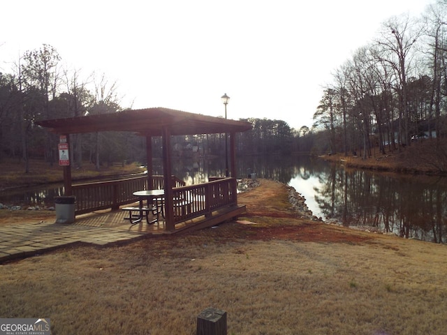 view of yard with a water view and a gazebo