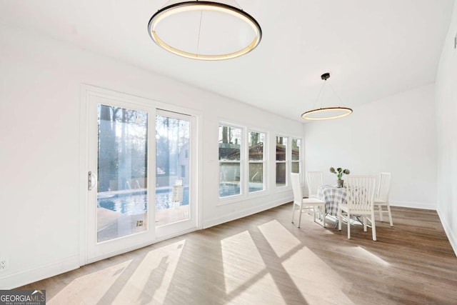 unfurnished dining area with wood-type flooring