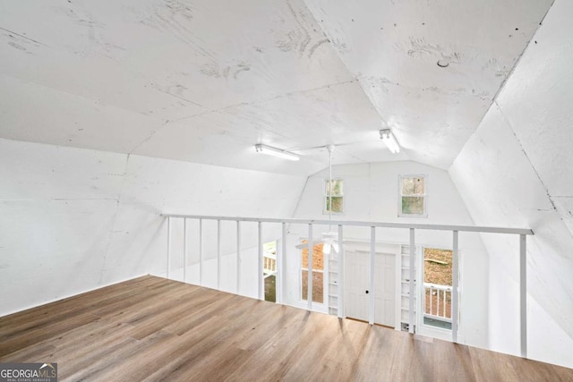 additional living space featuring lofted ceiling and hardwood / wood-style floors