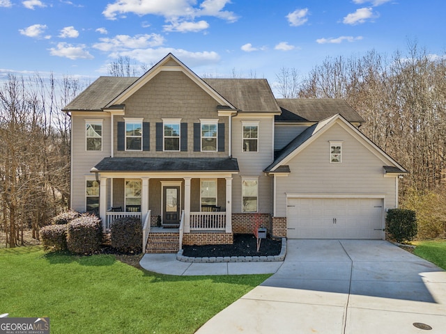 view of front of property featuring a porch and a front yard