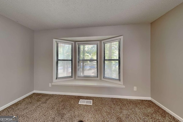 empty room with carpet floors and a textured ceiling