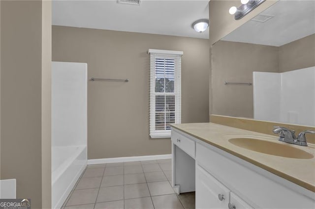 bathroom with vanity and tile patterned flooring