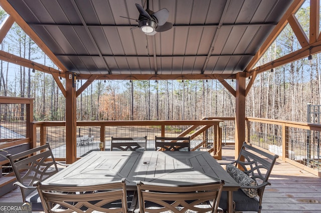 wooden deck with ceiling fan