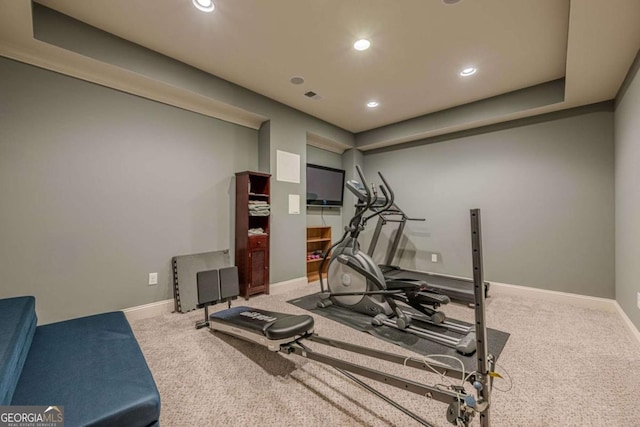 workout area with carpet flooring