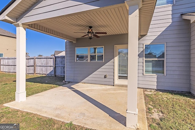 view of patio / terrace featuring ceiling fan