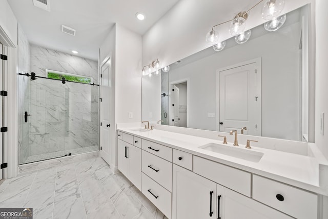 bathroom with baseboards and a shower stall