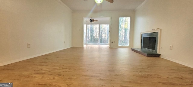 507 Augusta Dr SE, Marietta, GA 30067 - unfurnished living room featuring hardwood / wood-style floors, ornamental molding, and ceiling fan