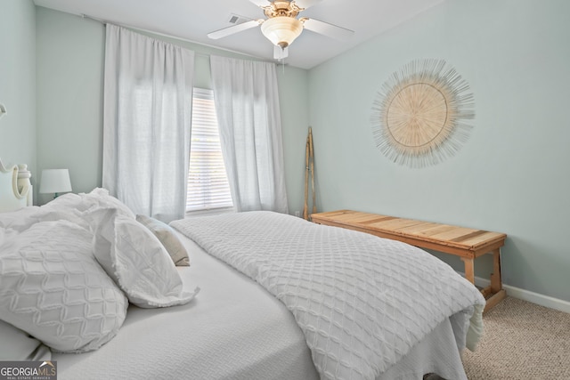 bedroom with carpet floors and ceiling fan