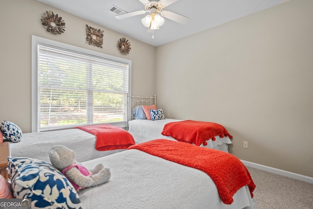 bedroom featuring carpet flooring and ceiling fan