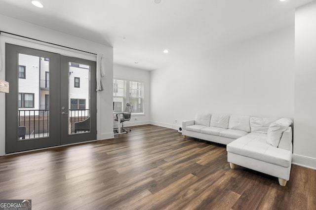 interior space featuring french doors and dark hardwood / wood-style floors