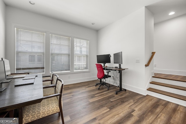 office area featuring dark hardwood / wood-style floors