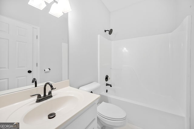 full bathroom featuring vanity, shower / bathtub combination, and toilet