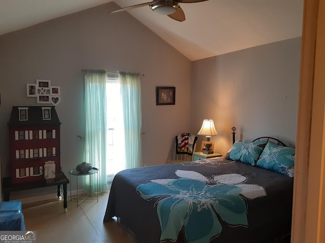 bedroom with vaulted ceiling and ceiling fan