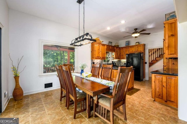 dining area featuring ceiling fan