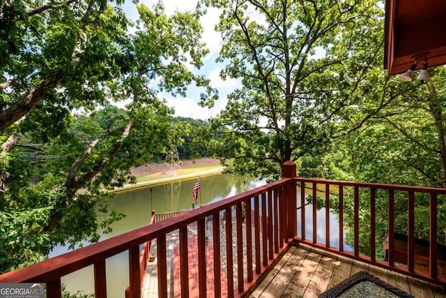 deck with a water view