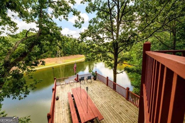 view of dock with a water view