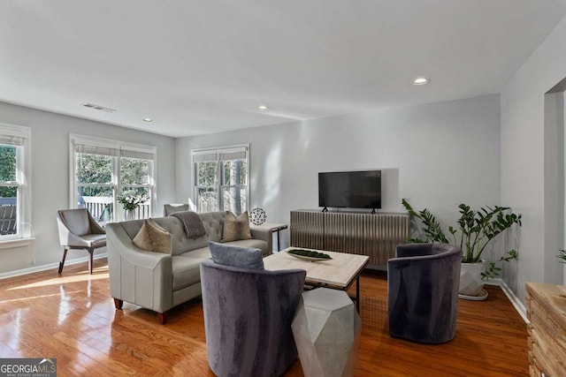 living room with hardwood / wood-style flooring