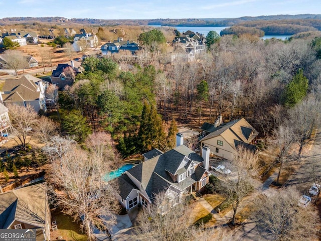 aerial view with a water view