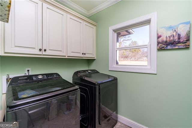 4801 Daniel Mill Rd, Winston, GA 30187 - washroom with ornamental molding, cabinet space, independent washer and dryer, and baseboards
