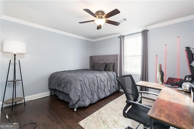 4801 Daniel Mill Rd, Winston, GA 30187 - bedroom with wood finished floors, ceiling fan, baseboards, visible vents, and crown molding