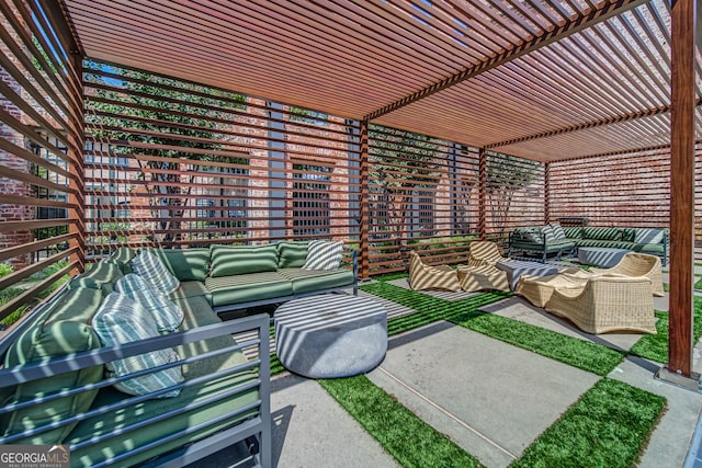 view of patio with outdoor lounge area and a pergola