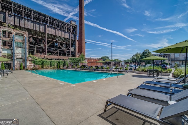 view of pool featuring a patio area