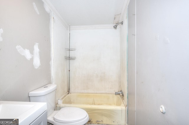 full bathroom with vanity, bathing tub / shower combination, and toilet