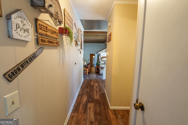 hallway with dark hardwood / wood-style floors