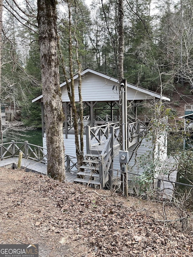 view of dock with a water view