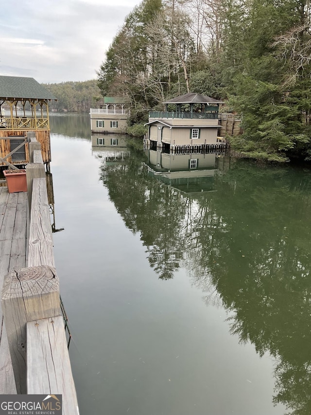 view of dock featuring a water view