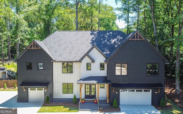 modern farmhouse style home featuring a garage