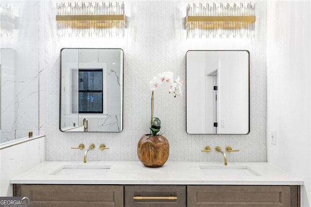 bathroom with vanity and backsplash