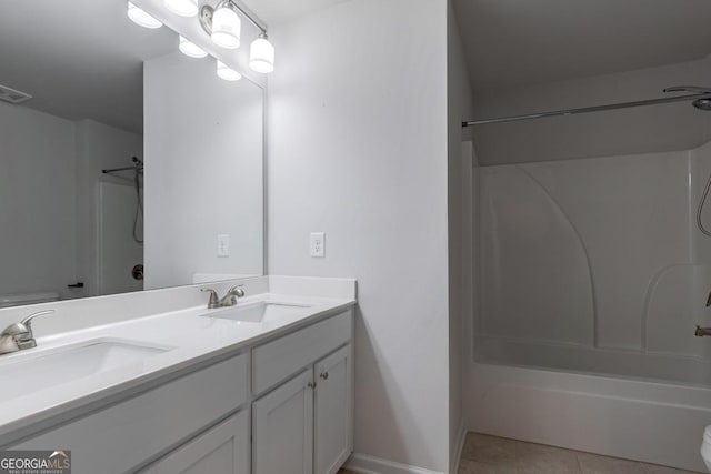 full bathroom with tile patterned flooring, vanity, toilet, and shower / bathing tub combination